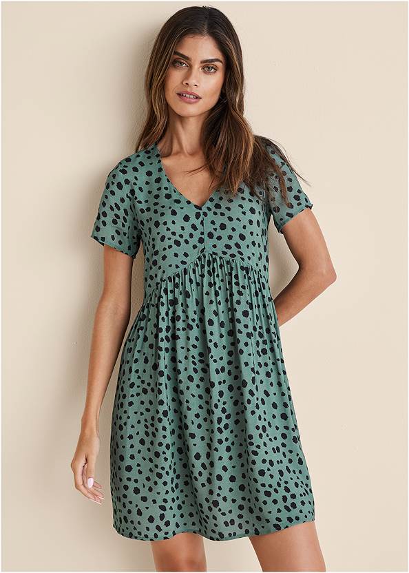 Cropped front view Printed V-Neck Dress