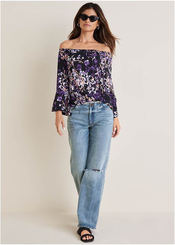 Full Front View Off-The-Shoulder Floral Top