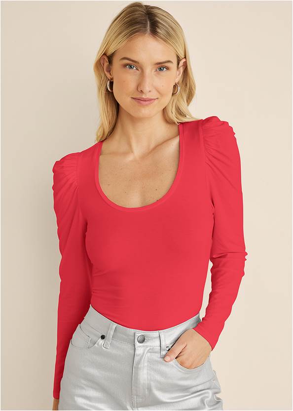 Cropped front view Puff Shoulder Long Sleeve