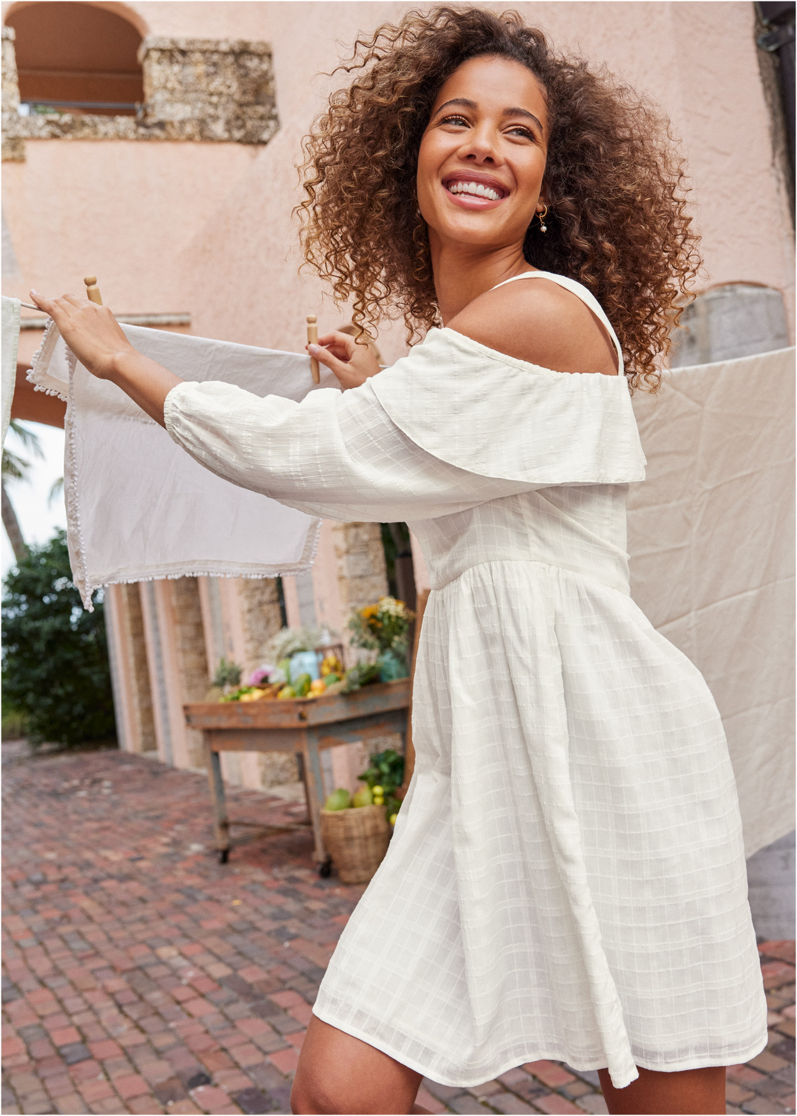 Cold Shoulder Mini Dress in Off White VENUS