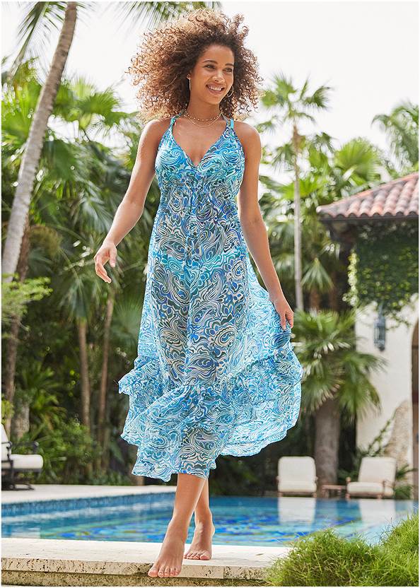 Chiffon Cover-Up Dress,Bahama String Bikini Top,Bali Scoop Bikini Bottom
