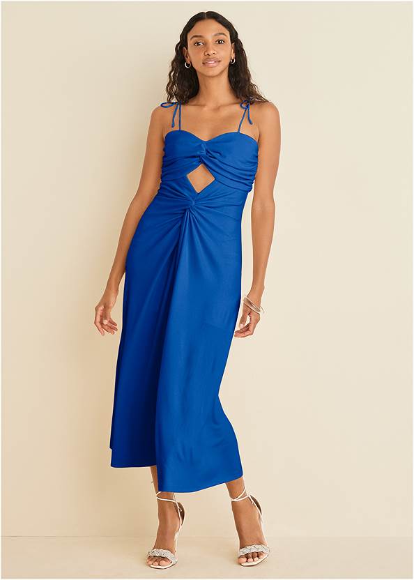 Front View Ruched Cutout Maxi Dress