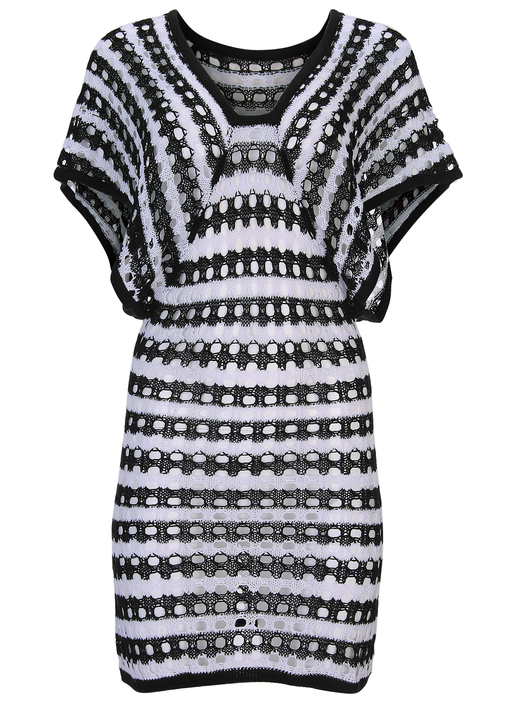 Crochet Mini Cover-Up Dress in Black & White | VENUS