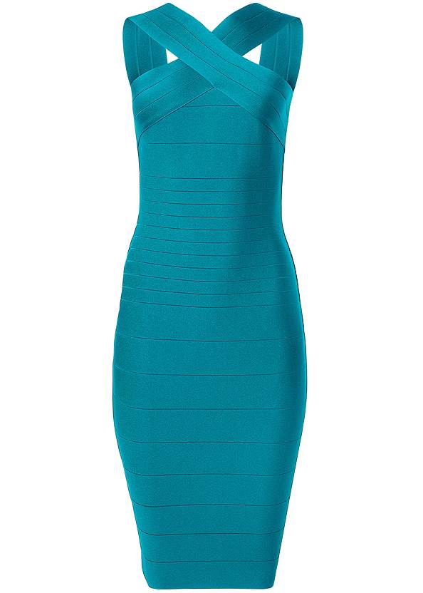 Cross-Neck Bandage Dress in Teal | VENUS