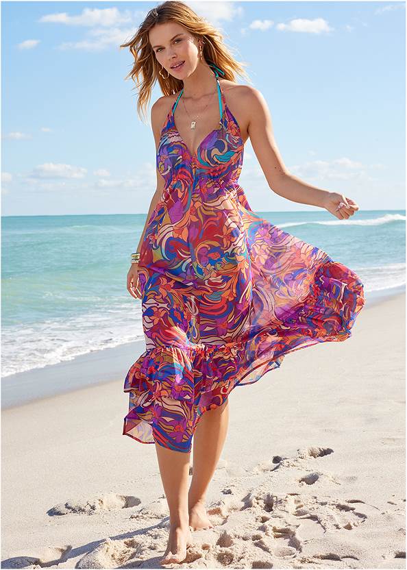 Chiffon Cover-Up Dress,Bahama String Bikini Top,Classic Low-Rise Bottom 