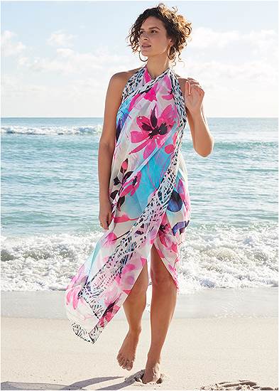 Sarong Swimsuit Cover Ups for Women Chiffon Beach Tie Wrap Skirt Long  Bikini Sheer Scarf Bathing Suit Bottom (Pink, One Size)