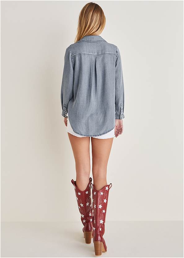 BACK View Chambray Button-Down Top