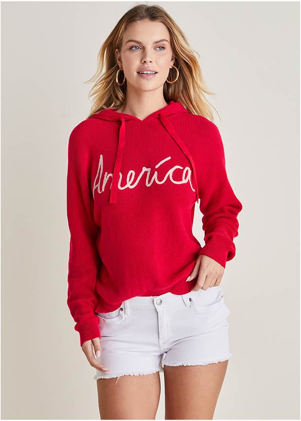 America Hoodie Sweater,Jessica Cutoff Denim Shorts