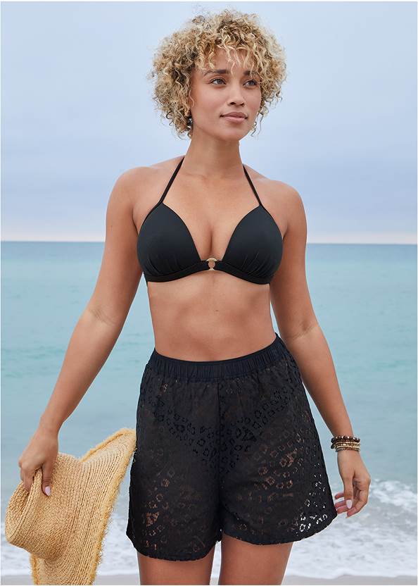 Lace Cover-Up Shorts,Enhancer Push-Up Triangle Top,Bali Scoop Bikini Bottom