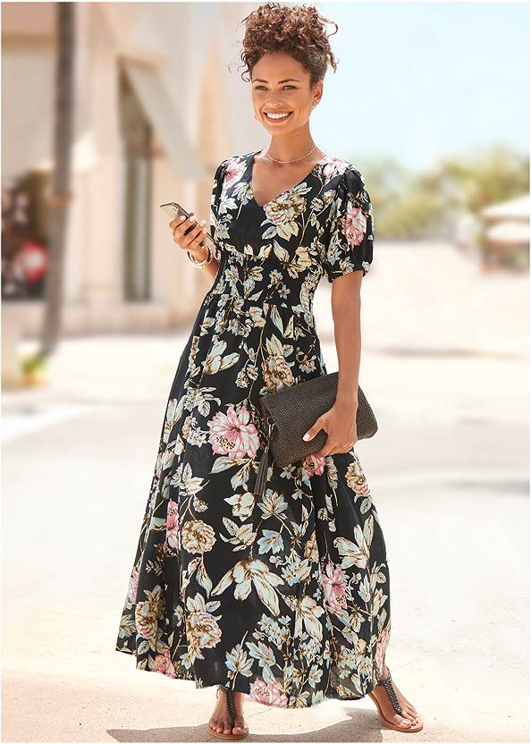 Floral Maxi Dress in Black Multi | VENUS