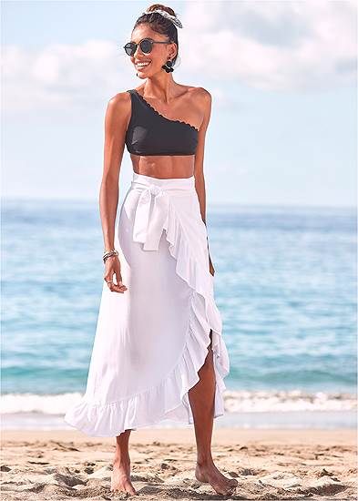 Swim Cover Up - Tie-Side Mini Skirt Coverup - Floral Swim Coverup