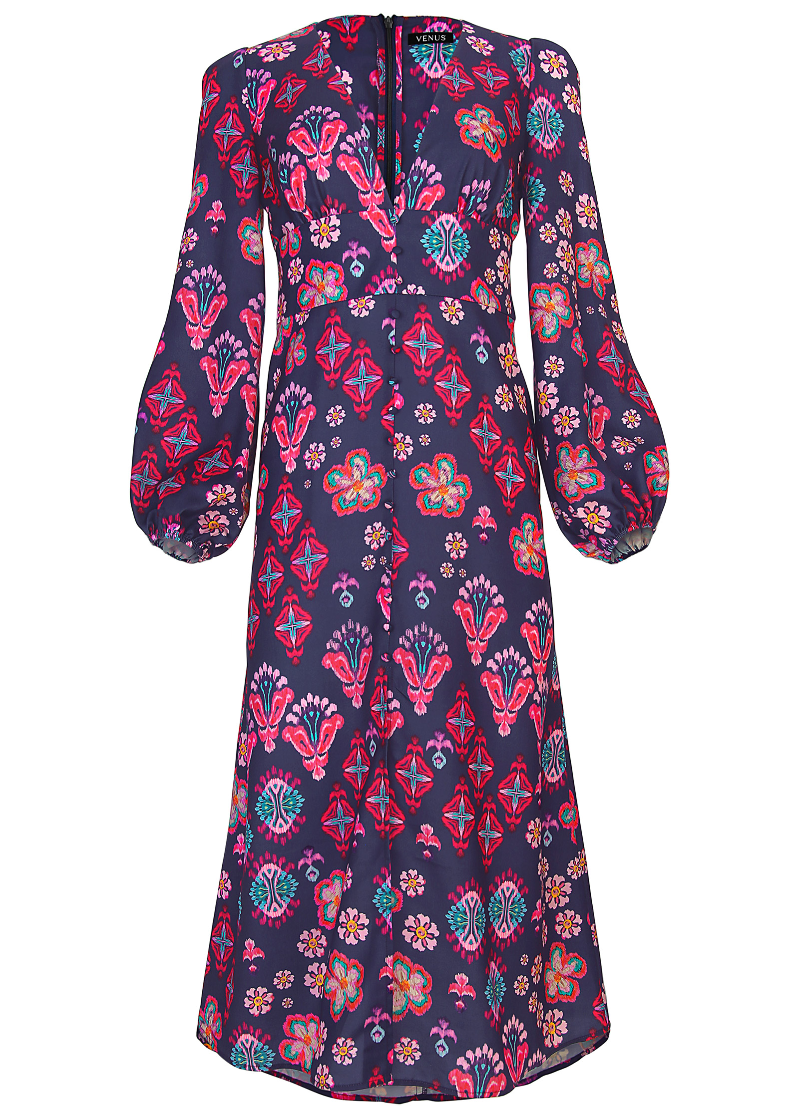 Long Sleeve Printed Dress in Modern Folk Floral | VENUS