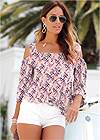 Cropped Front View Printed Cold-Shoulder Top