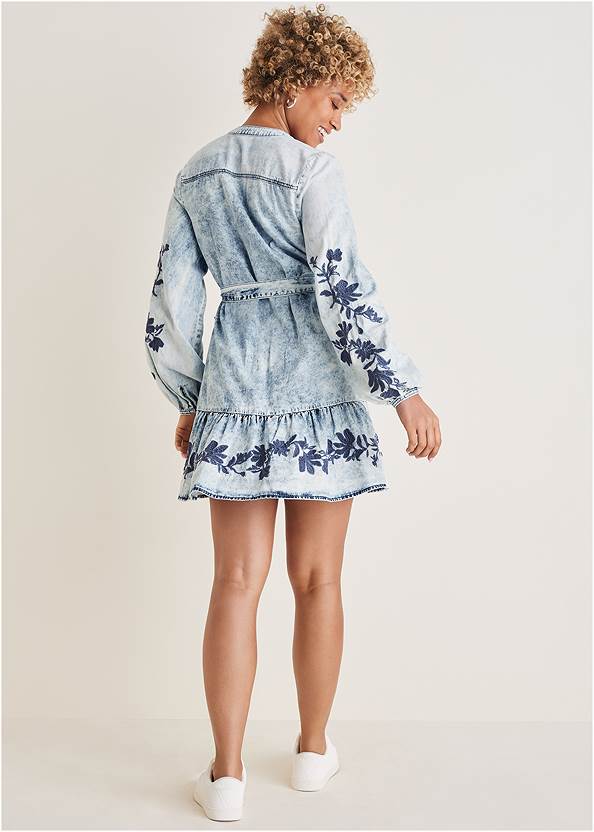 BACK View Embroidered Denim Dress