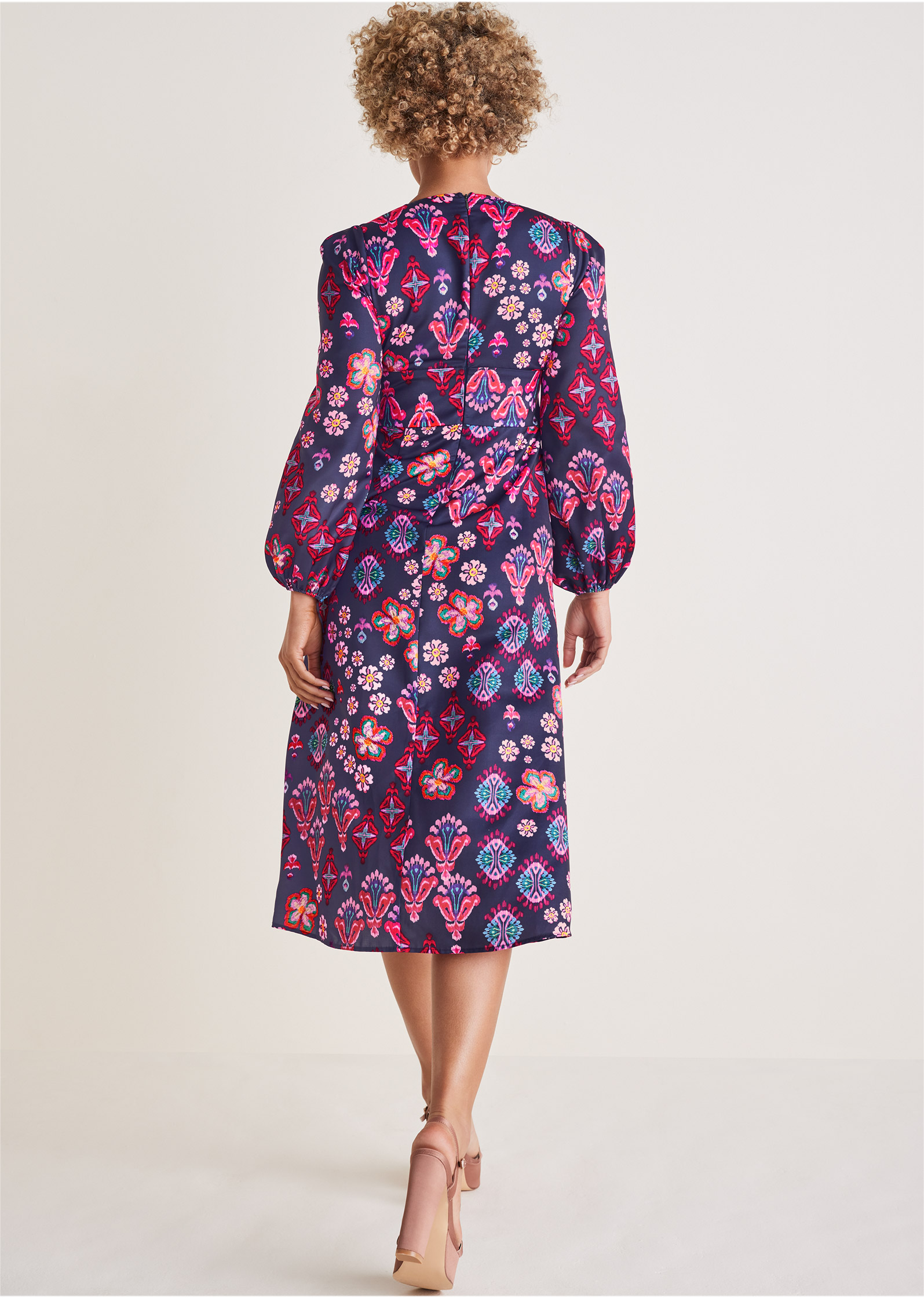 Long Sleeve Printed Dress in Modern Folk Floral | VENUS