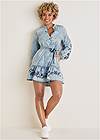 Front View Embroidered Denim Dress