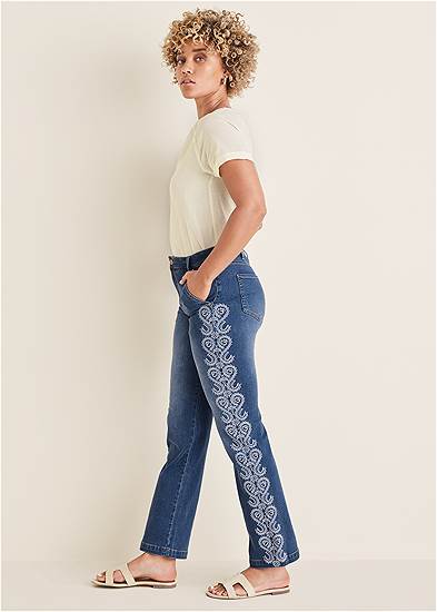 Plus Size Side Embroidered Jeans