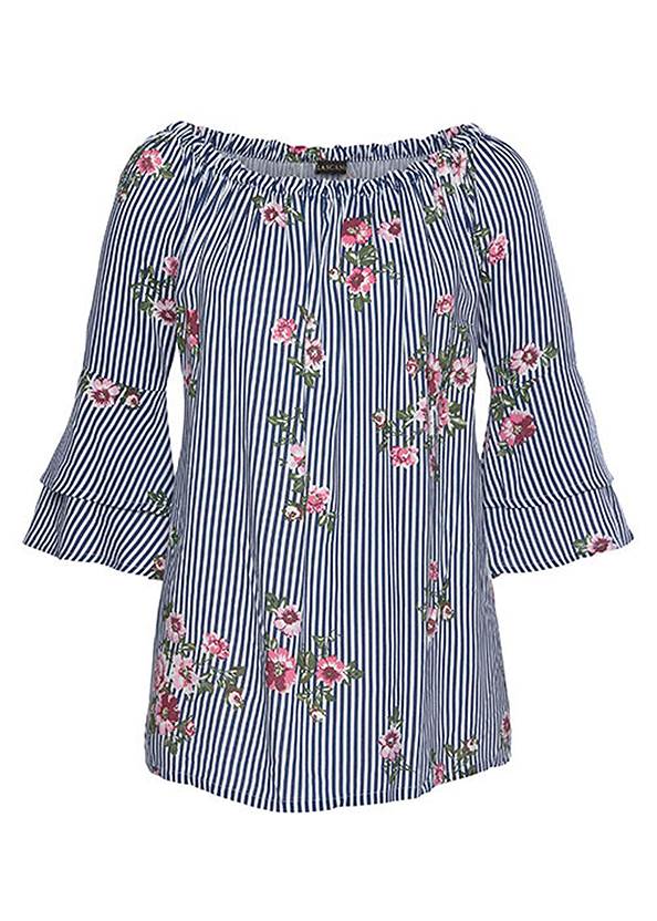 Ghost with background front view Floral 3/4 Sleeve Top
