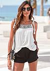 Cropped front view Tie Sleeve Embroidered Tank
