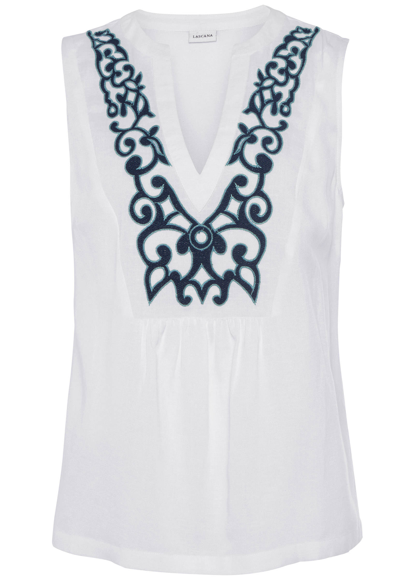 EMBROIDERED V-NECK TANK in Blue & White | VENUS