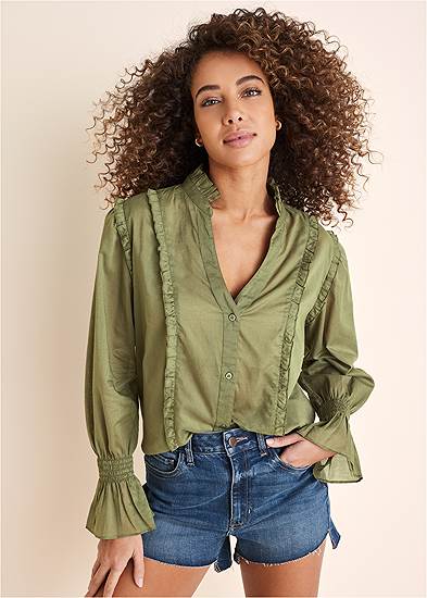 Ruffle Button-Front Top