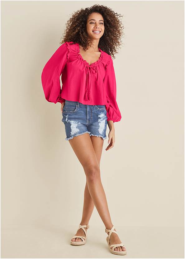 Front View Tassel Long Sleeve Top
