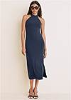 Front View High Neck Midi Dress