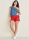 Front View Chambray Ruffle Top