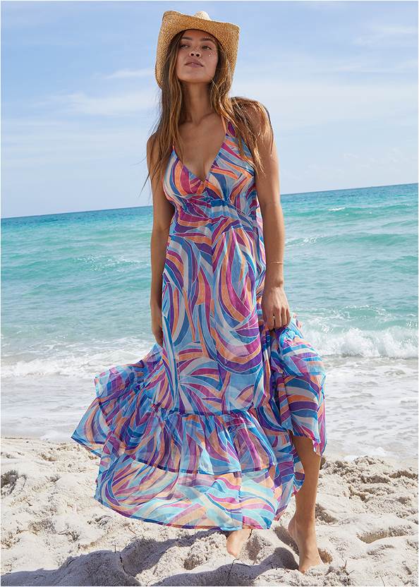 Chiffon Cover-Up Dress,Bahama String Bikini Top,Bali Scoop Bikini Bottom,Crisscross One-Piece