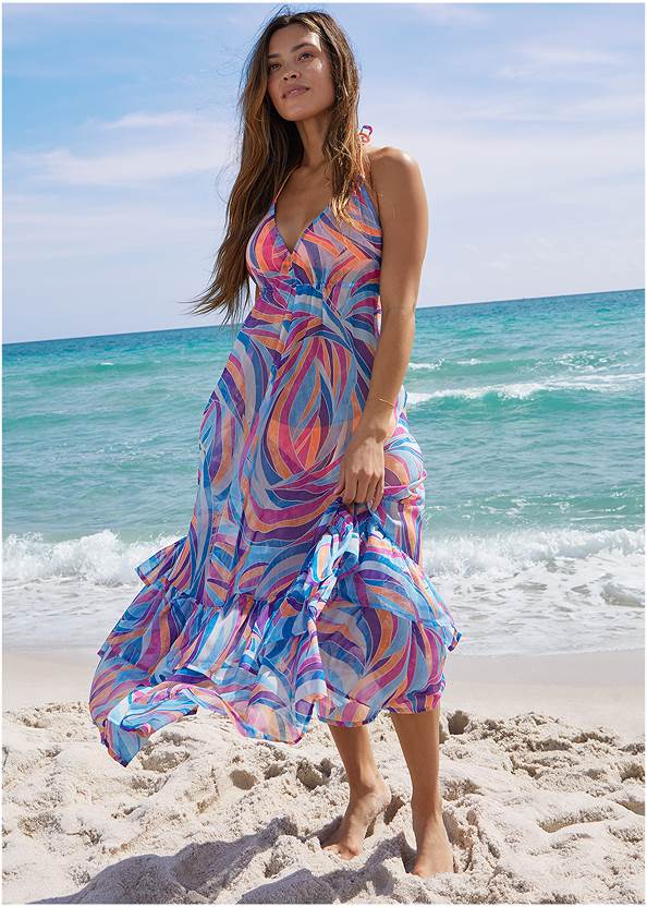 Chiffon Cover-Up Dress,Softcheck Bahama Bikini Top,Softcheck Miami Bottom,Crisscross One-Piece