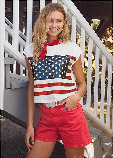 Plus Size Stars Stripes Sequin Top From Venus Fashion