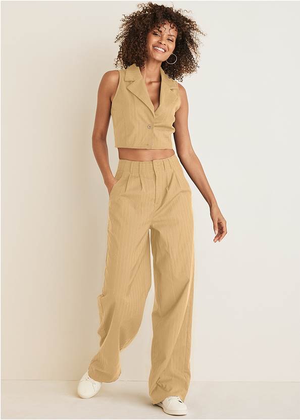 Sleeveless Cropped Suit Set,Casual Sneakers