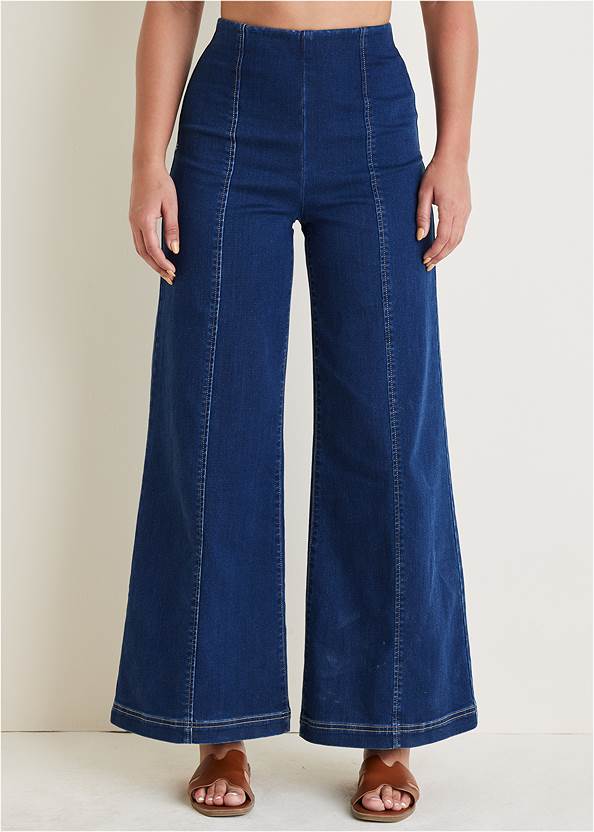 Front View Pull On Wide Leg Jeans