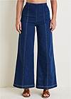 Front View Pull On Wide Leg Jeans