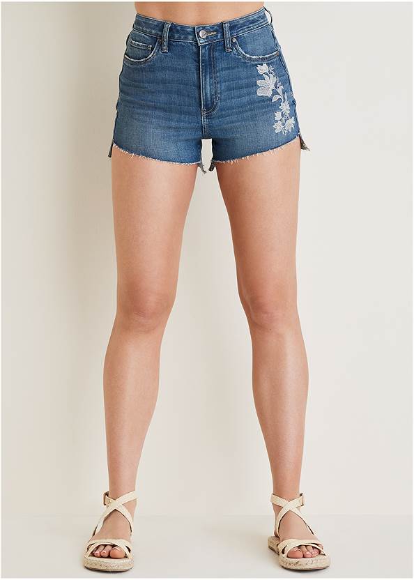 Front View Step Hem Embroidered Short