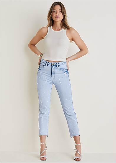 Rhinestone Straight Jeans