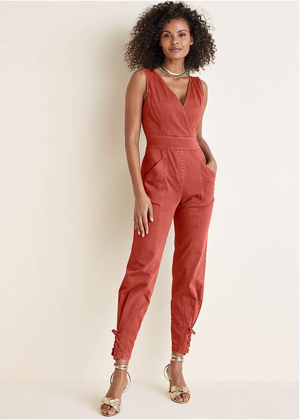 Full front view Twill Utility Jumpsuit