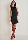 Front View Ribbed Fit And Flare Dress