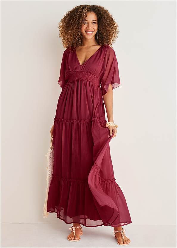 Front View Flutter Sleeve Maxi Dress