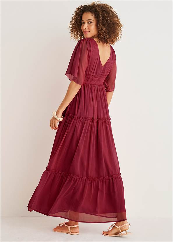 BACK View Flutter Sleeve Maxi Dress