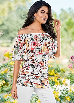 Floral Multi Ruched Off The Shoulder Top | Trends | Venus