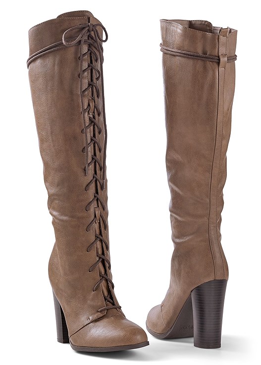 LACE UP TALL BOOTS in Taupe | VENUS